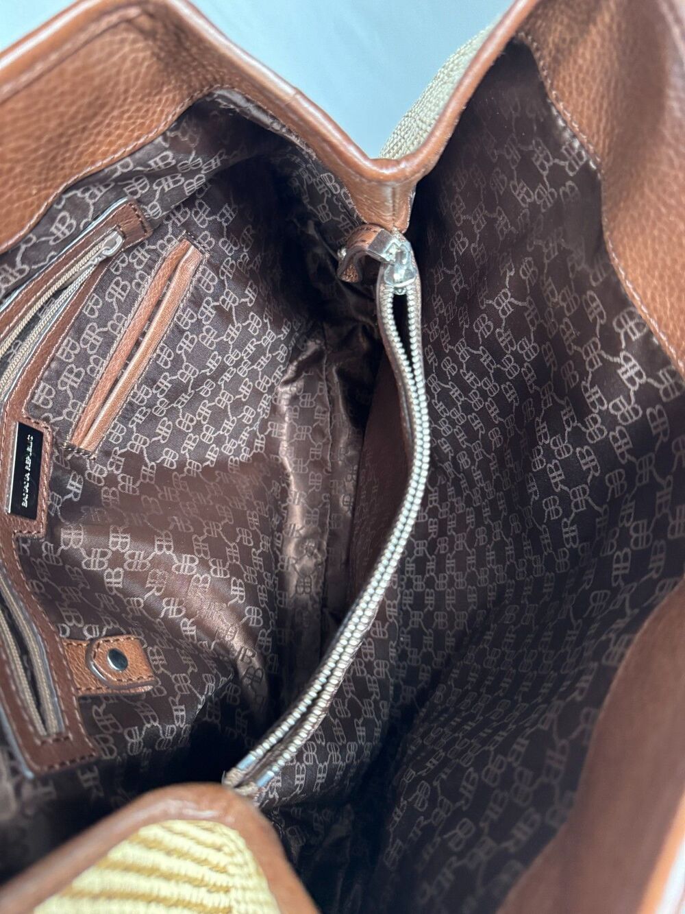 EUC Banana Republic Tan & Brown Woven Shoulder Bag Leather Trim Silver hardware - Picture 10 of 13